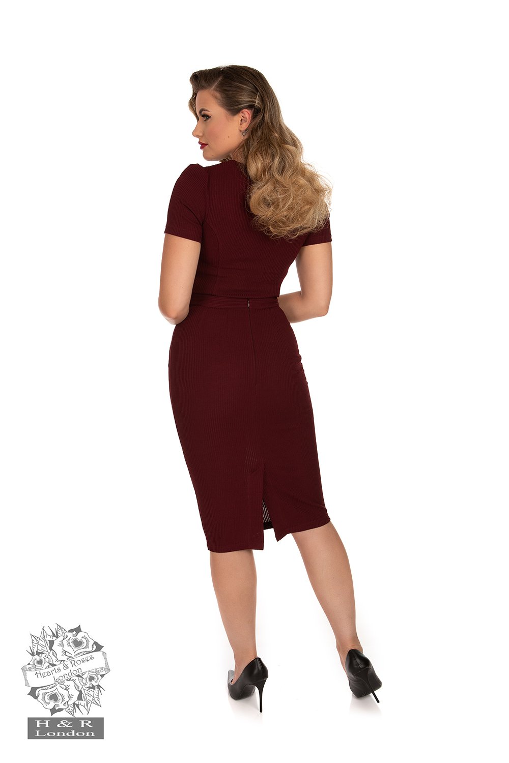 Sally Knitted Wiggle Skirt in Burgundy